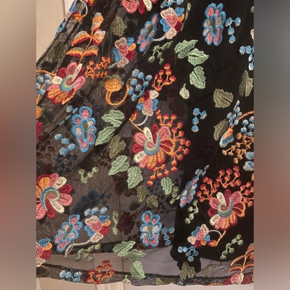 Zara Knit Slip Dress with Vibrant Floral Embroidered Mesh Overlay Size Medium - Picture 2 of 9